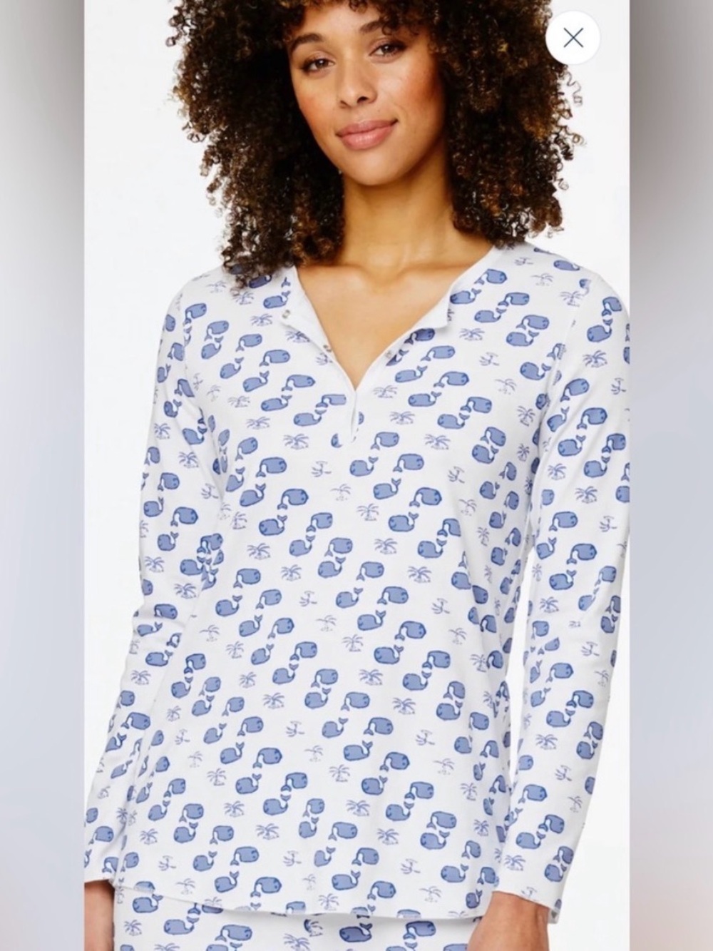 Roller Rabbit Moby Whale Blue White Print Pajama Top M